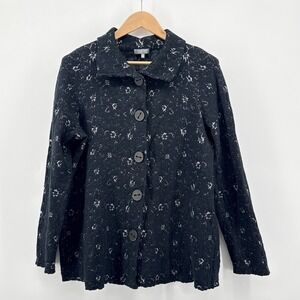 Habitat Button Front Jacket Black White Textured Print Size Medium Comfy Travel